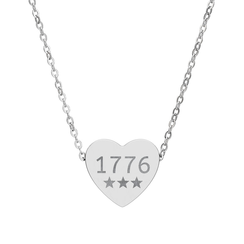 Engraved 1776 Heart Necklace — Patriotic Stainless / Silver Pendant