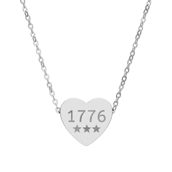 Engraved 1776 Heart Necklace — Patriotic Stainless / Silver Pendant
