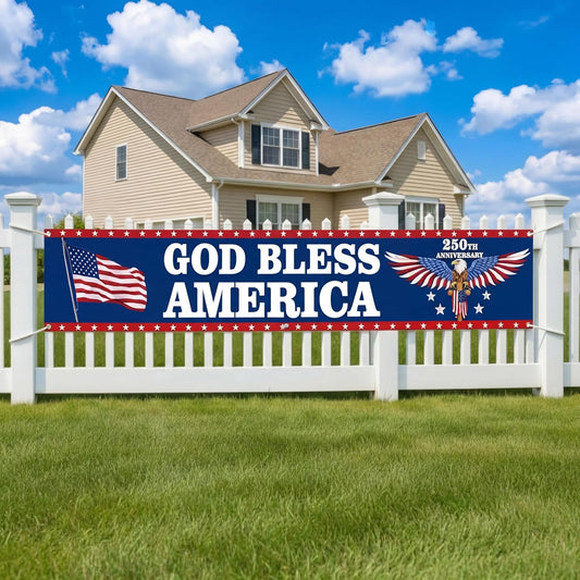 God Bless America Banner 120"x20" 4th of July Decorations Outdoor Fence Banner
