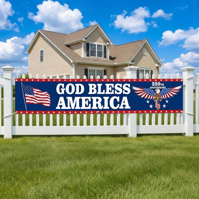 God Bless America Banner 120"x20" 4th of July Decorations Outdoor Fence Banner