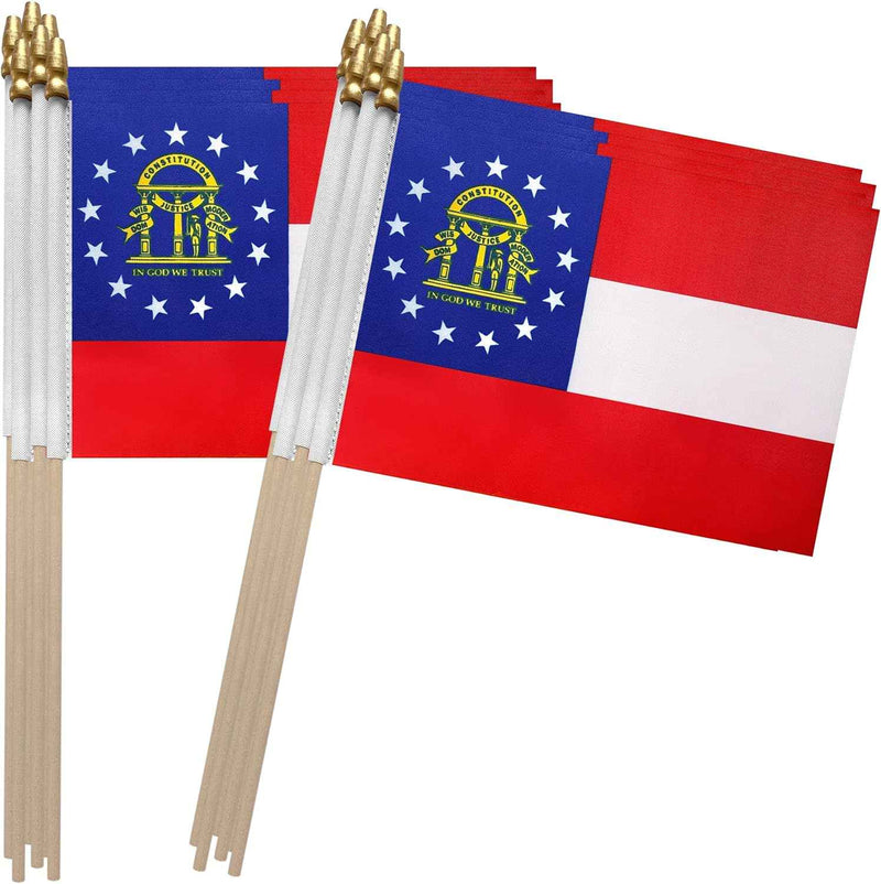 Georgia GA State Flag on Wooden Stick 5x8 Inch - 12 Pack