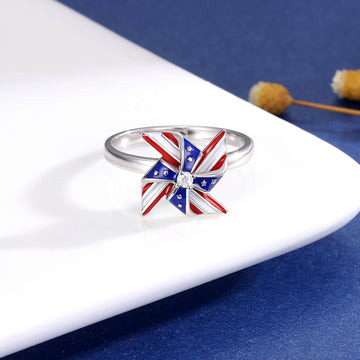 American Flag Patriotic Spinner Ring 925 Sterling Silver product photo 3