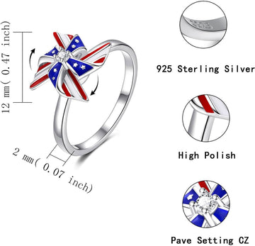 American Flag Patriotic Spinner Ring 925 Sterling Silver product photo 4