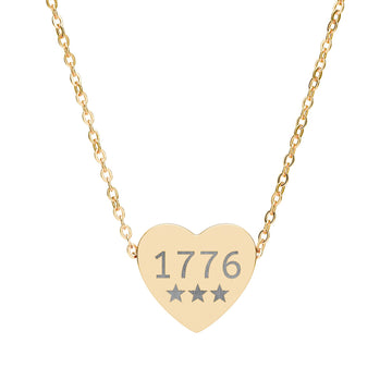 Engraved 1776 Heart Necklace — Patriotic Stainless / Silver Pendant