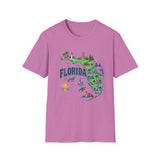 Florida Map T-Shirt — Illustrated State Landmarks & Coastal Icons