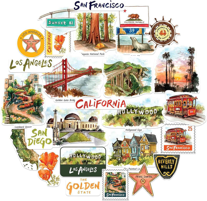 California Hand Illustrated Watercolor Stickers 27 Pcs main product photo