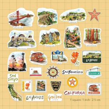 California Hand Illustrated Watercolor Stickers 27 Pcs product photo 3