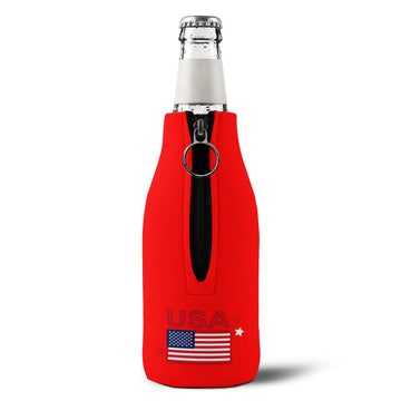 American Made Zip Up Bottle Cooler Sleeve Patriotic USA Koozie product photo 2