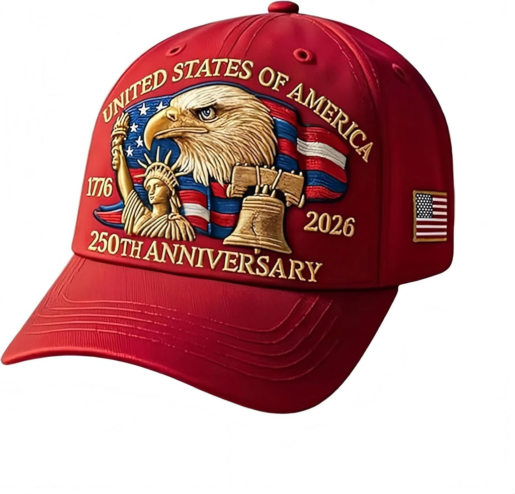 Embroidered United States 1776 2026 250th Anniversary Hat w Bald Eagle Statue of Liberty and Liberty Bell product photo