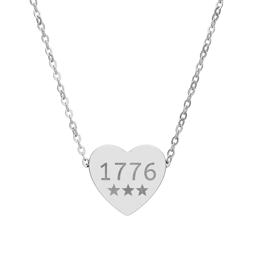 Engraved 1776 Heart Necklace Patriotic Stainless Silver Pendant main product photo