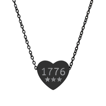 Engraved 1776 Heart Necklace Patriotic Stainless Silver Pendant product photo 2