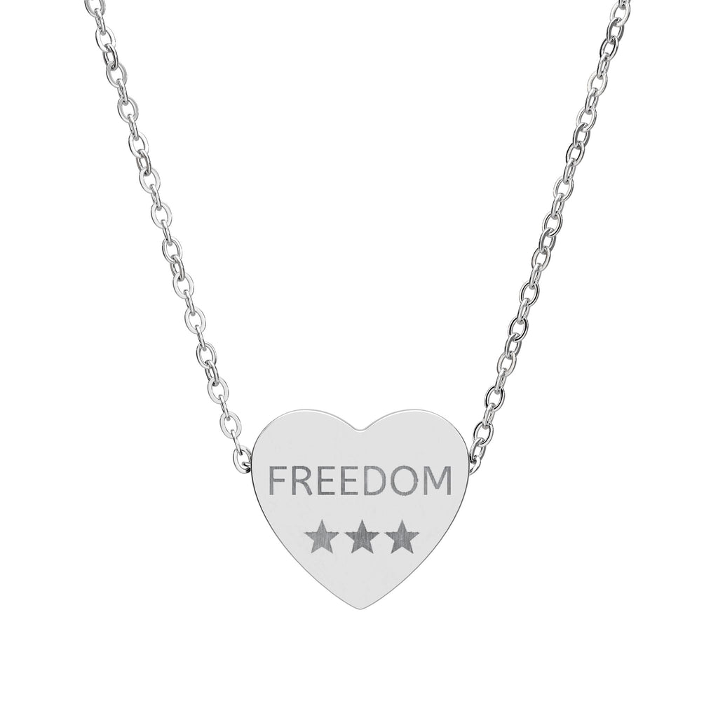 Engraved Freedom Heart Necklace Patriotic Stainless Silver Pendant main product photo