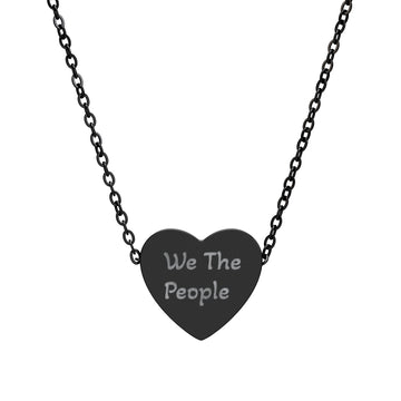 Engraved We The People Heart Necklace Patriotic Stainless Silver Pendant product photo 2
