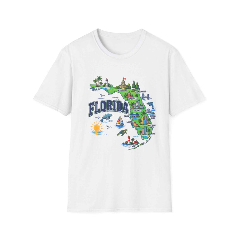 Florida Map T Shirt Illustrated State Landmarks Coastal Icons main product photo