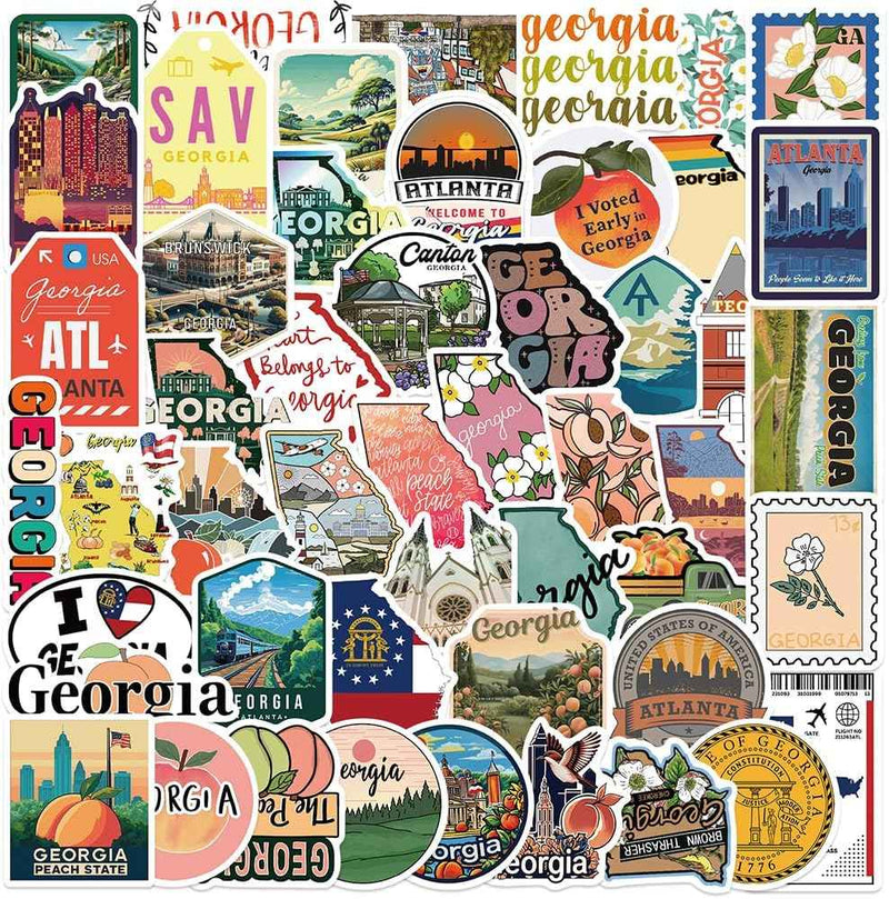 Georgia Stickers 50 Pack Peach State Waterproof Vinyl Decals