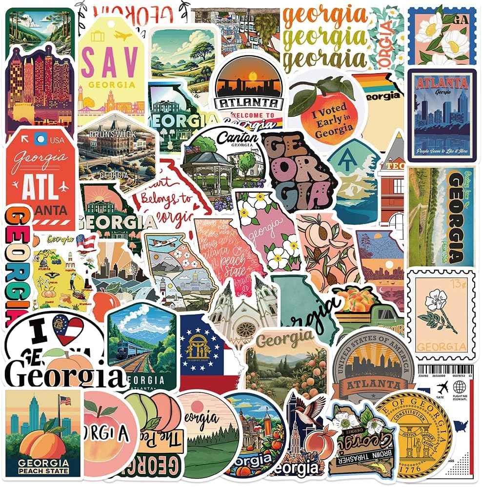 Georgia Stickers 50 Pack Peach State Waterproof Vinyl Decals product photo