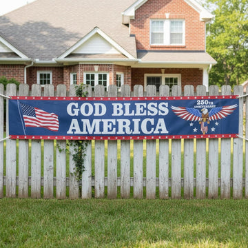 God Bless America Banner 120 x20 4th of July Decorations Outdoor Fence Banner product photo 2