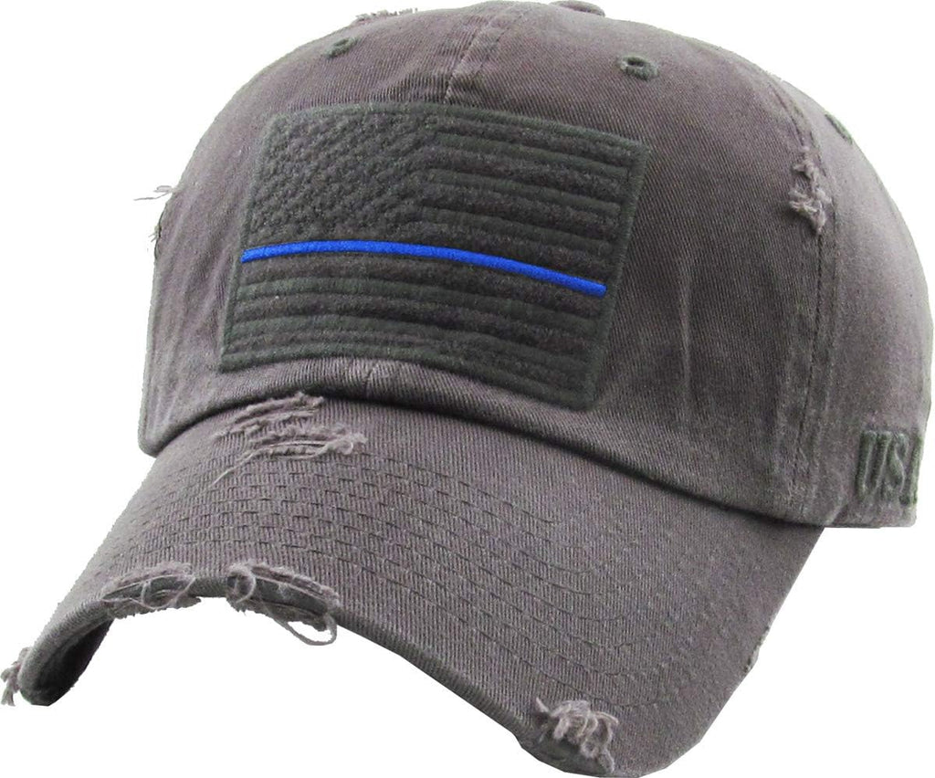 Vintage Distressed Grey American Flag patch Hat USA on side product photo