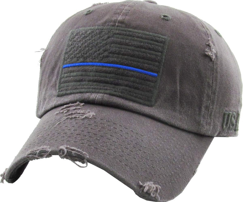 Vintage Distressed Grey American Flag patch Hat USA on side product photo