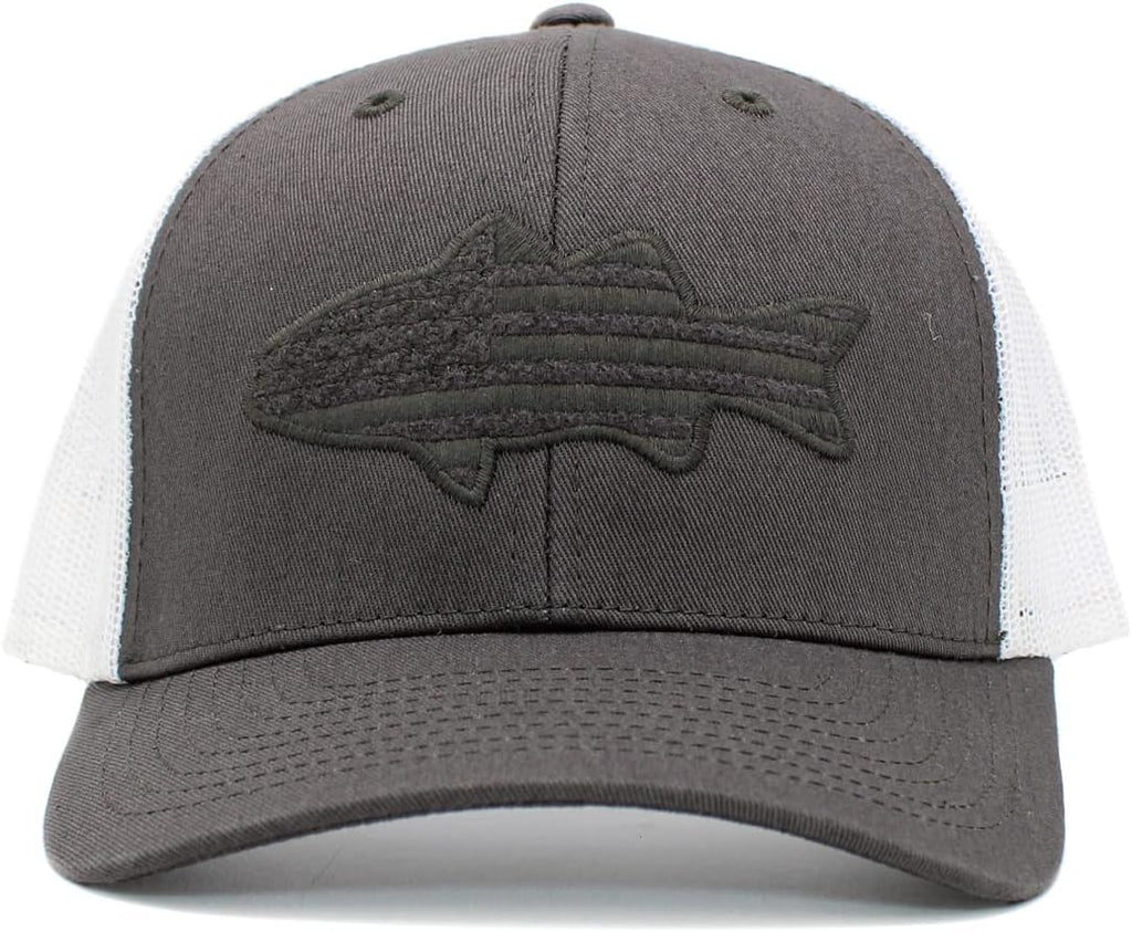 Embroidered Bass w Grey American Flag Mesh Back Adjustable Hat product photo