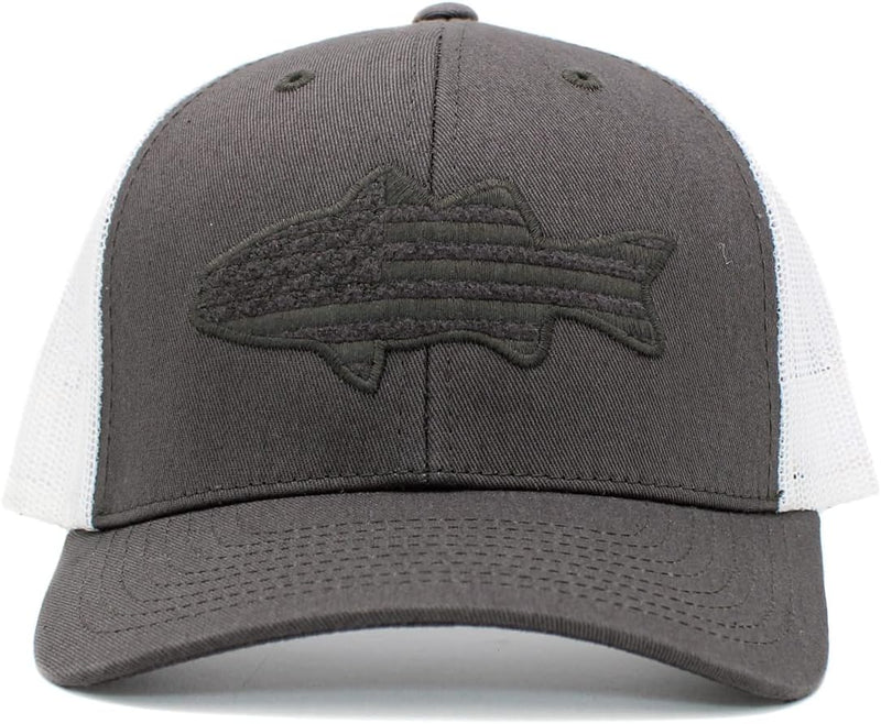 Embroidered Bass w Grey American Flag Mesh Back Adjustable Hat product photo