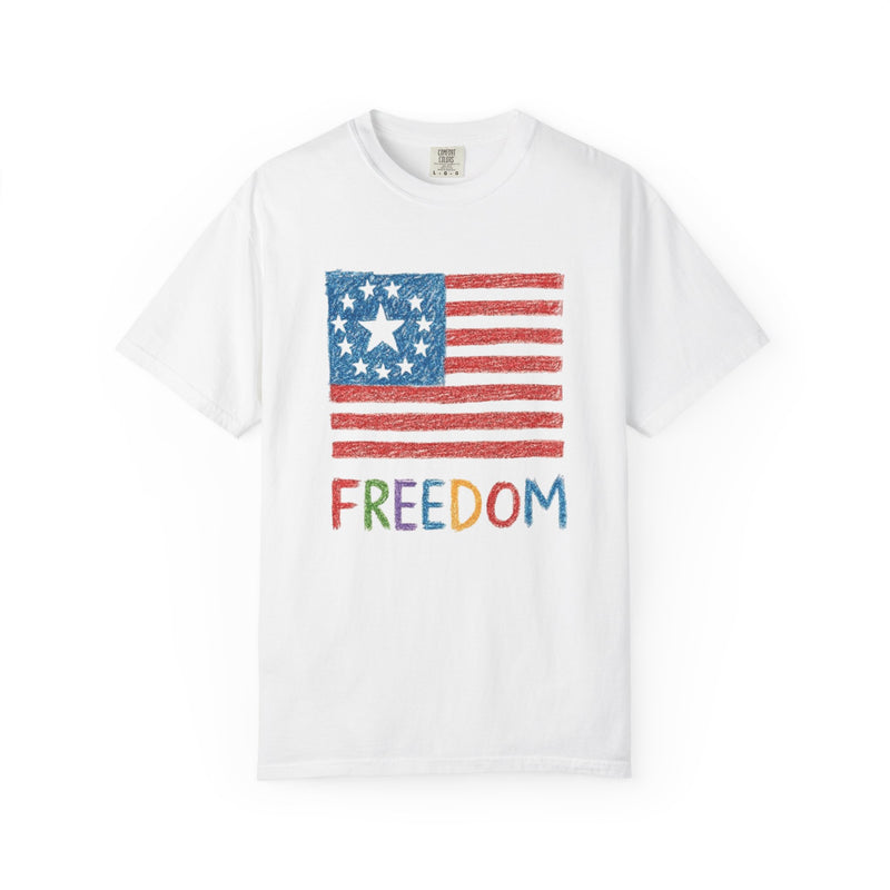 Freedom Kids Crayon Drawing American Flag T Shirt main product photo