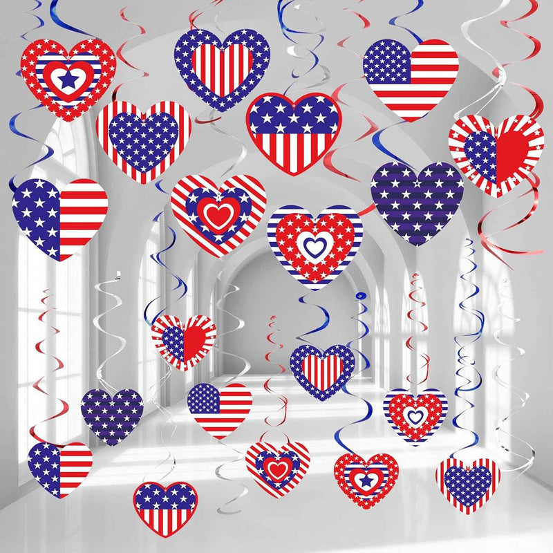 50 Pack Patriotic Hanging American Flag Star or Hearts main product photo