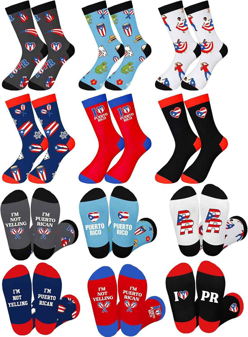 6 Pairs Puerto Rico Themed Crew Socks main product photo