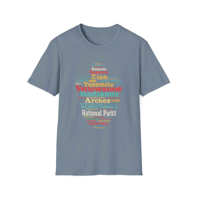 National Parks Word Cloud T Shirt Yosemite Yellowstone Zion Sequoia main product photo