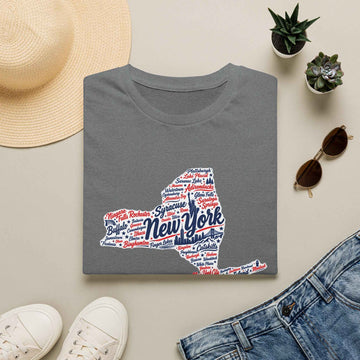 New York State Word Map T Shirt Patriotic NY Cities Typography Tee product photo 4