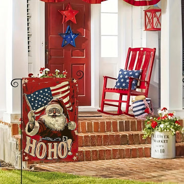 Patriotic Christmas Santa Claus Garden Flag 12 x 18 Inch Double Sided America Flag product photo 2