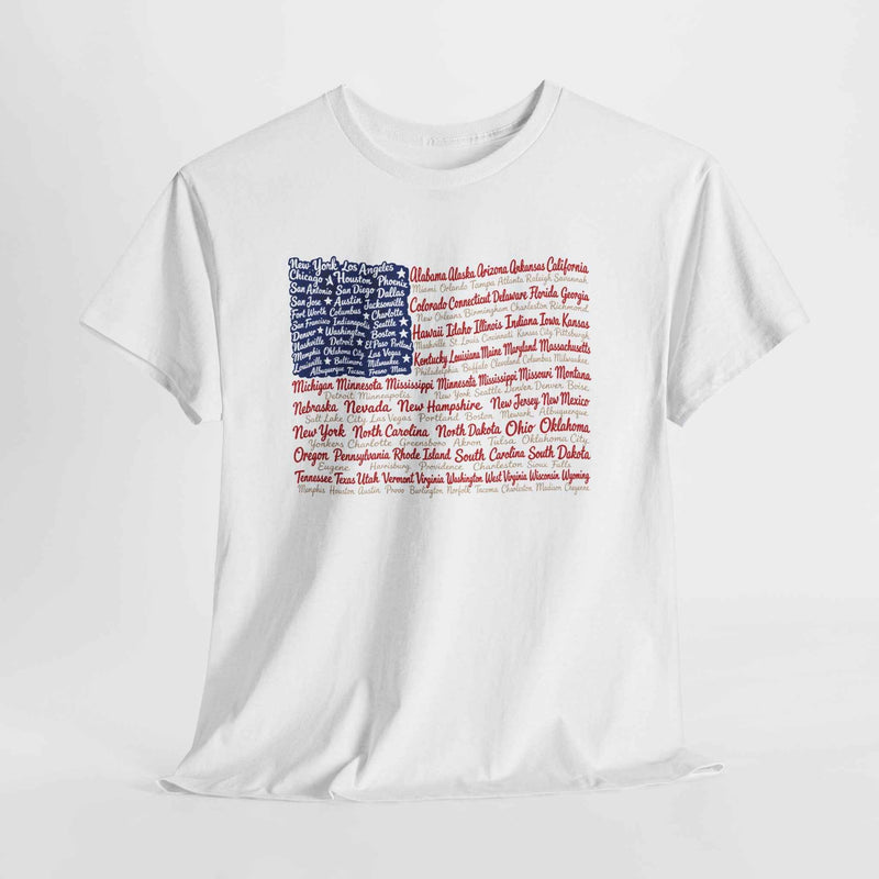 Patriotic State City Names Flag T Shirt USA States Flag Tee main product photo