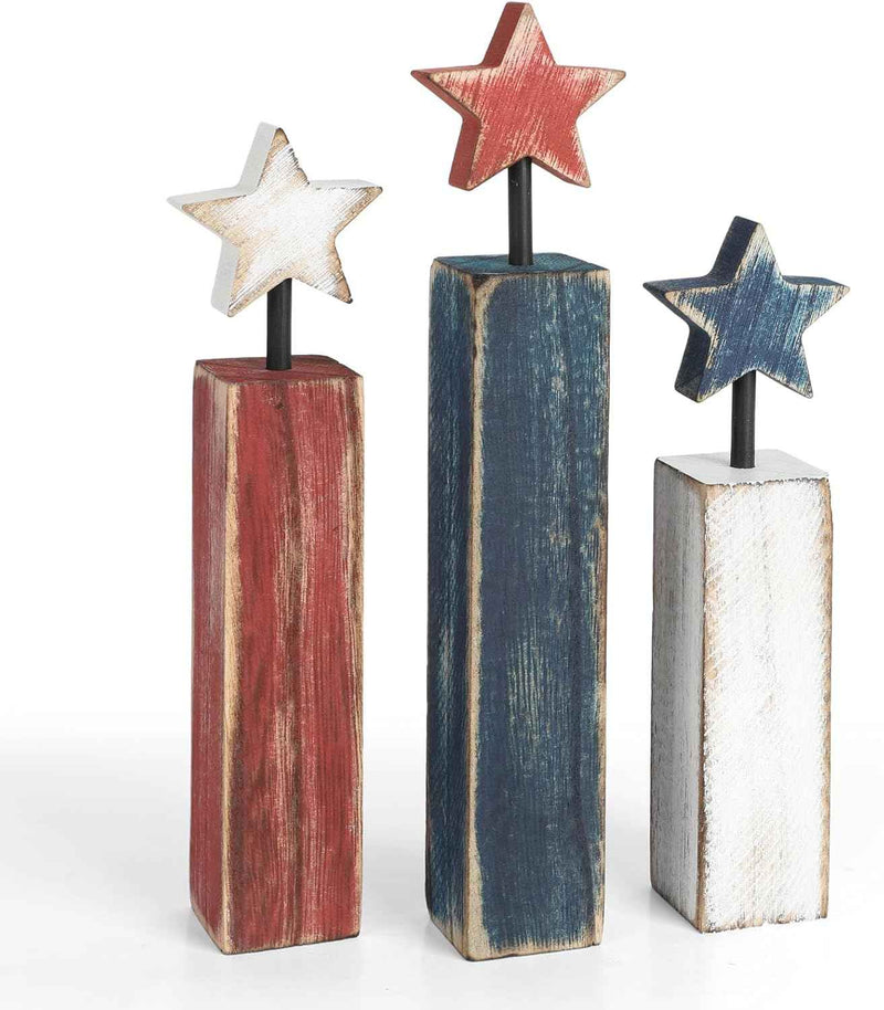 Red White and Blue Wooden Candle Decorations main product photo