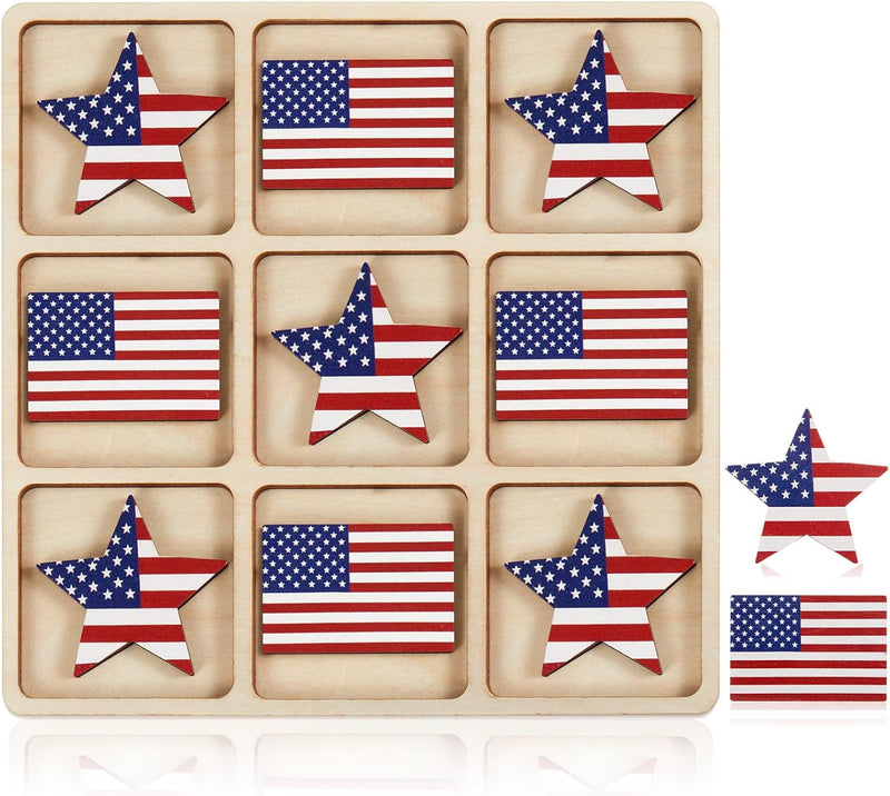 Wooden Tic Tac Toe Game American Flag Stars main product photo