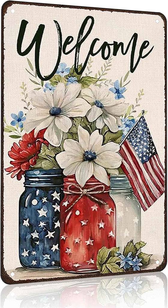 Patriotic Floral Mason Jar Tin Sign 8 X 12 Inch product photo