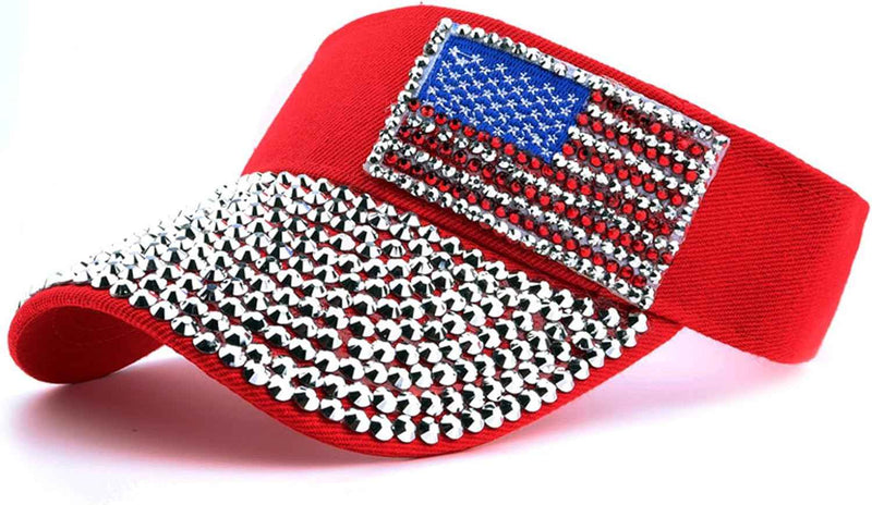 Sparkling American Flag Sun Visor Rhinestone Hat product photo