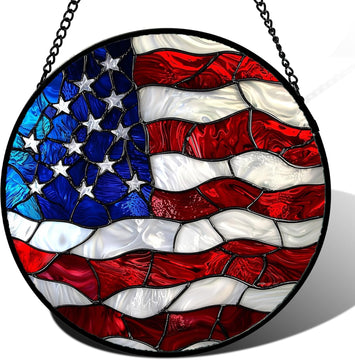 American Flag Stained Glass Sun Catcher Ornament Choose Size product photo 2