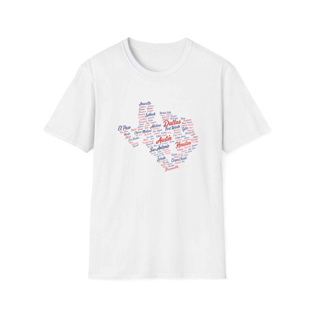 Texas City Word Cloud T Shirt Cities Map Design Austin Dallas Houston main product photo