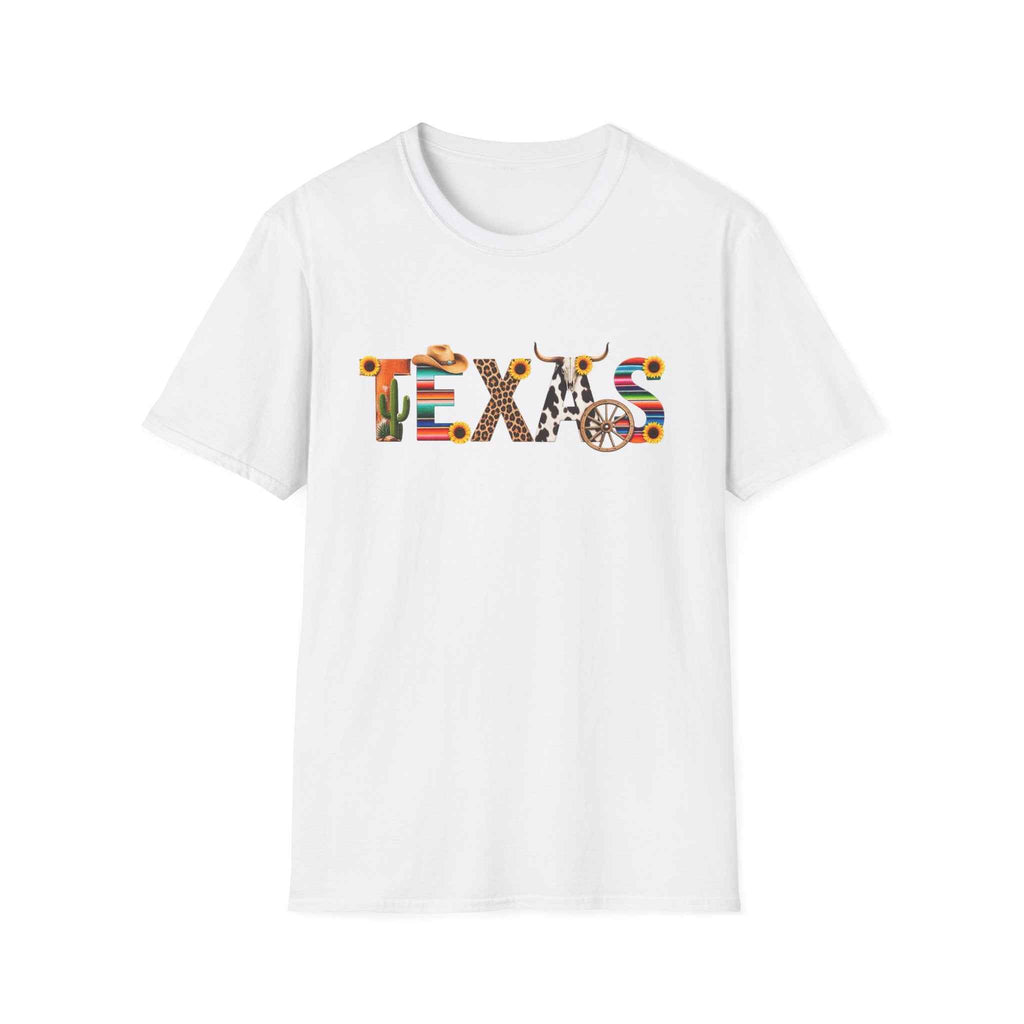 Texas Pattern T Shirt Western Cactus Cowhide Serape Lettering main product photo