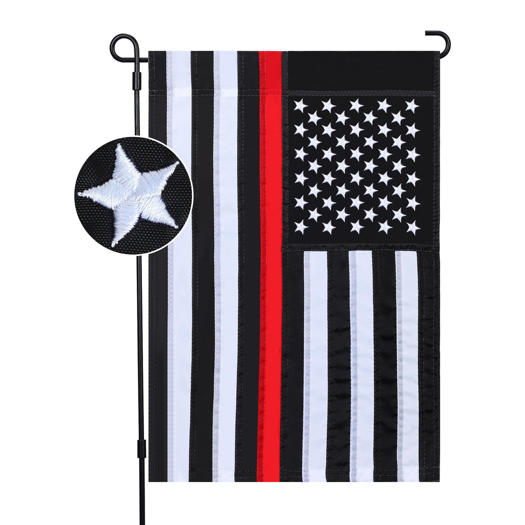 Thin Red Line Firefighter Garden Flag, 12 x 18 Inch Double-Sided 210D Nylon Outdoor Flag product photo