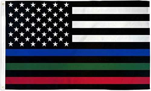 Thin Blue Green Red Line American Flag - Support Your Police, Fire Fighters, Military 2x3'