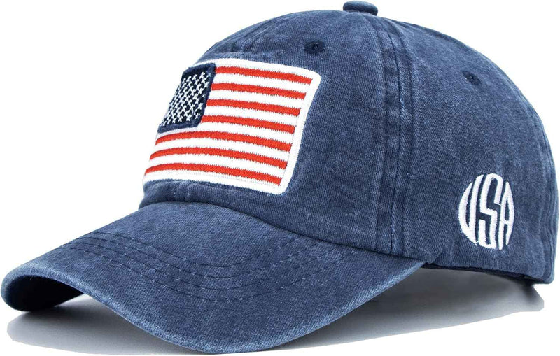 USA Flag Baseball Cap USA on Side Embroidered Adjustable Navy product photo