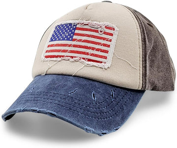Vintage Distressed American Flag Patch Baseball Hat USA Blue Brown product photo 2