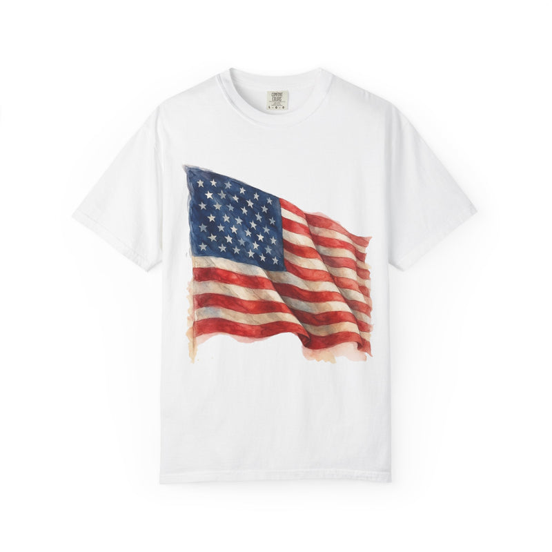 Vintage Watercolor American Flag T Shirt USA Patriotic Tee main product photo