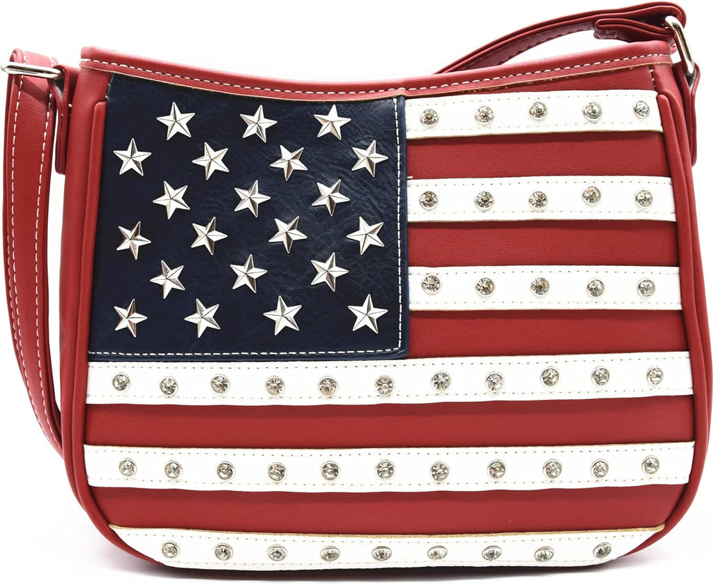 American Flag Stars and Stripes Studs Crossbody Red Purse product photo