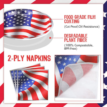 50 Disposable American Flag Paper Plates and 50 Napkins Red White and Blue product photo 4