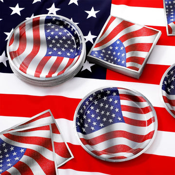 50 Disposable American Flag Paper Plates and 50 Napkins Red White and Blue product photo 5