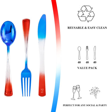 120pcs Plastic Red White and Blue Rainbow Silverware product photo 4