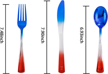 120pcs Plastic Red White and Blue Rainbow Silverware product photo 5