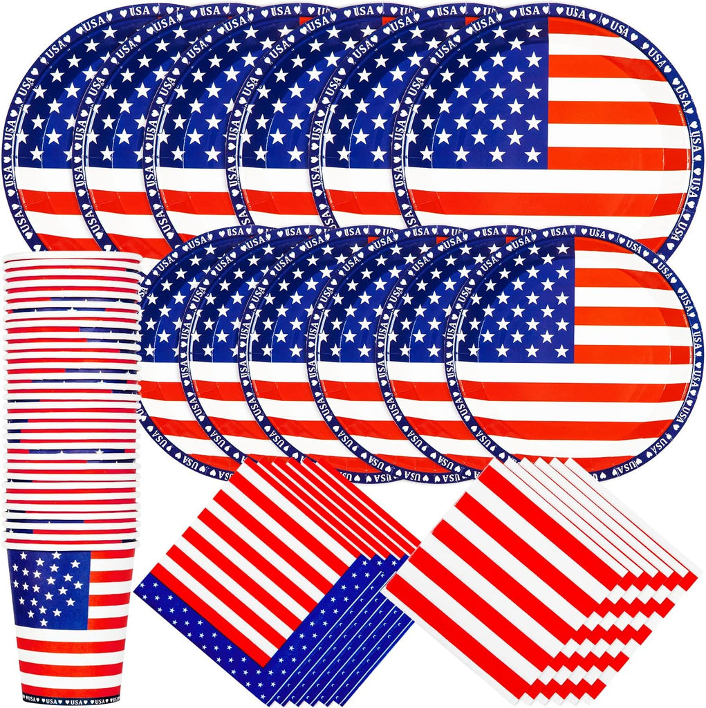 150 Pieces American Flag Napkins Paper Plates and Paper Cups main product photo